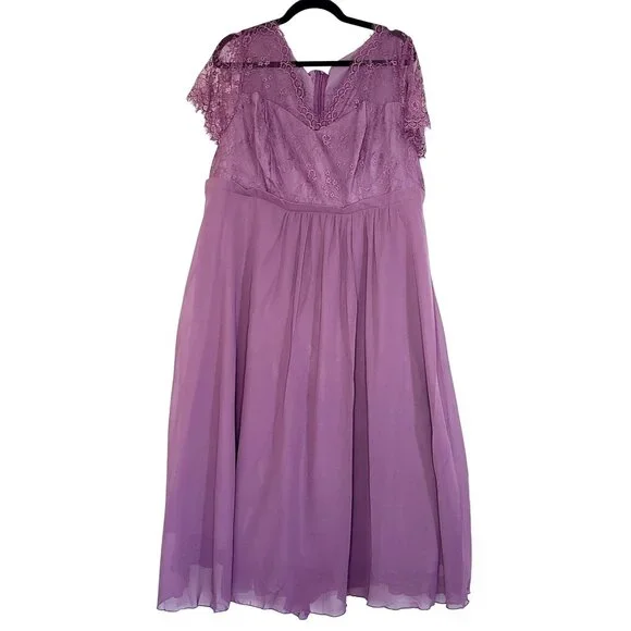 Purple Lace & Chiffon Short Sleeve Formal Dress Womens Fit & Flare Style NWT - Picture 1 of 13